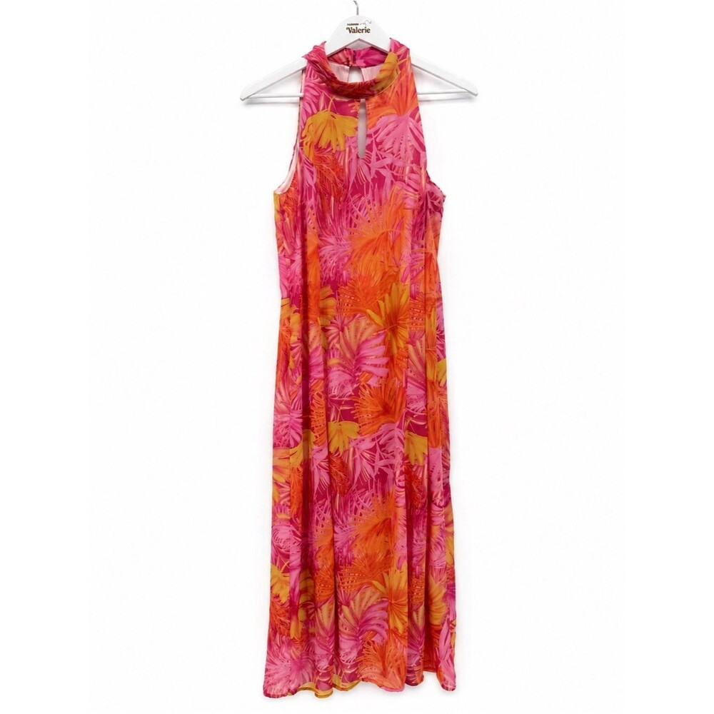 Sheri Martin Tropical Maxi Dress Pink Orange Sleeveless Size 16 Vintage Y2k